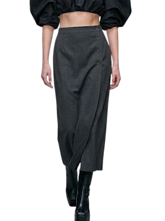 Vintage Dresses & Skirts - Vintage 90s minimalist pure wool charcoal grey midi maxi pencil wrap skirt 13